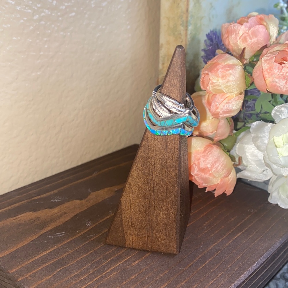 Handmade artisan solid wood stained pyramid ring display